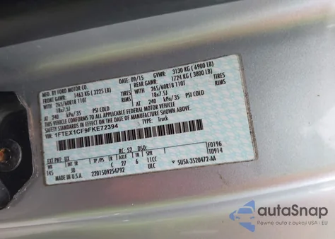 2015 Ford F-150 Xlt from USA, damaged, VIN 1FTEX1CF9FKE72394